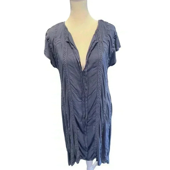 Lucky Brand Women's Size XS Dress Blue Short Sleeve with Tie V-Neck - Picture 1 of 4